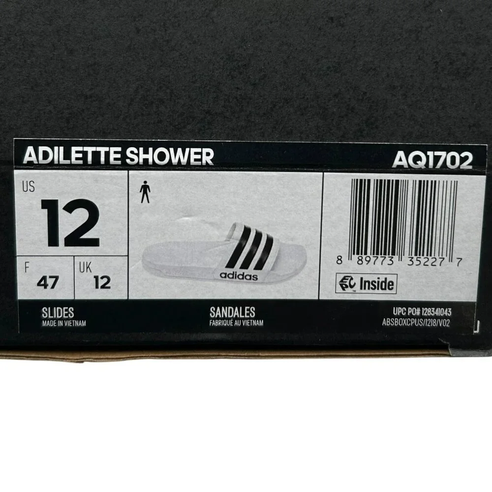 Adidas Men’s‎ Adilette Slide Sandals Size 12 White-Black Lightweight Comfortable